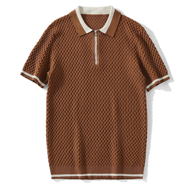 Casual V-Neck Knitted Jacquard Polo Shirt