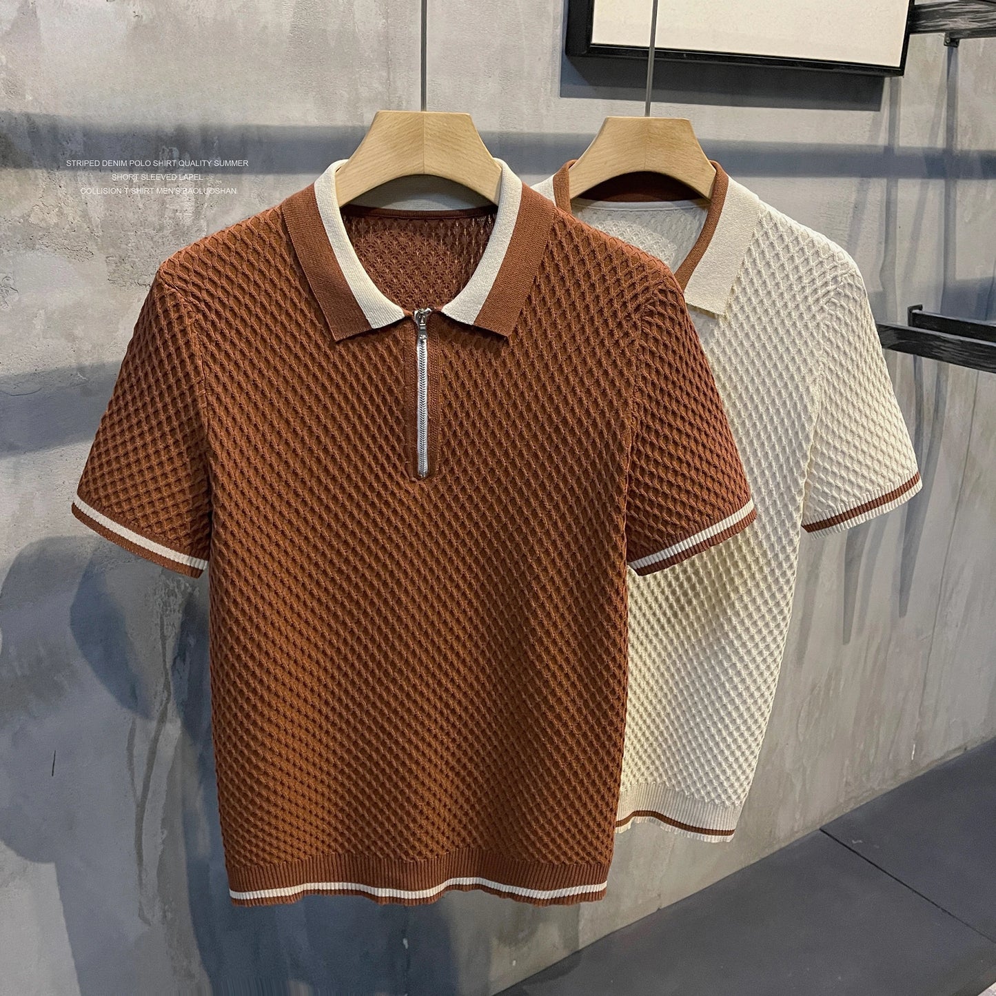 Casual V-Neck Knitted Jacquard Polo Shirt