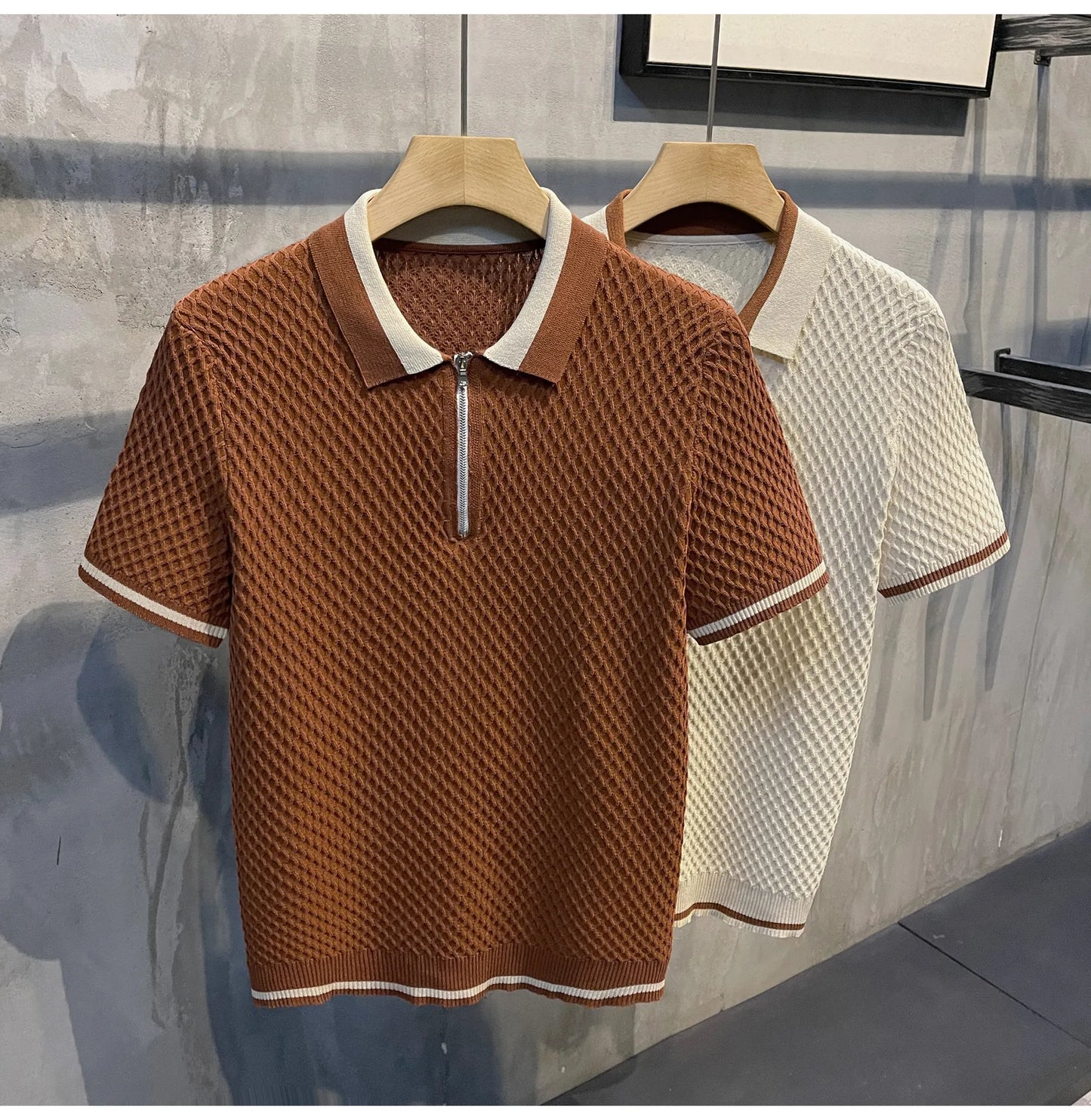 Casual V-Neck Knitted Jacquard Polo Shirt